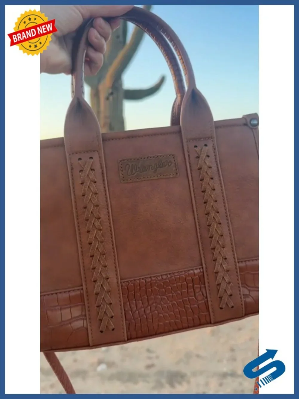 Faux Leather Western Cow Print Tote Bag with Whipstitch Design